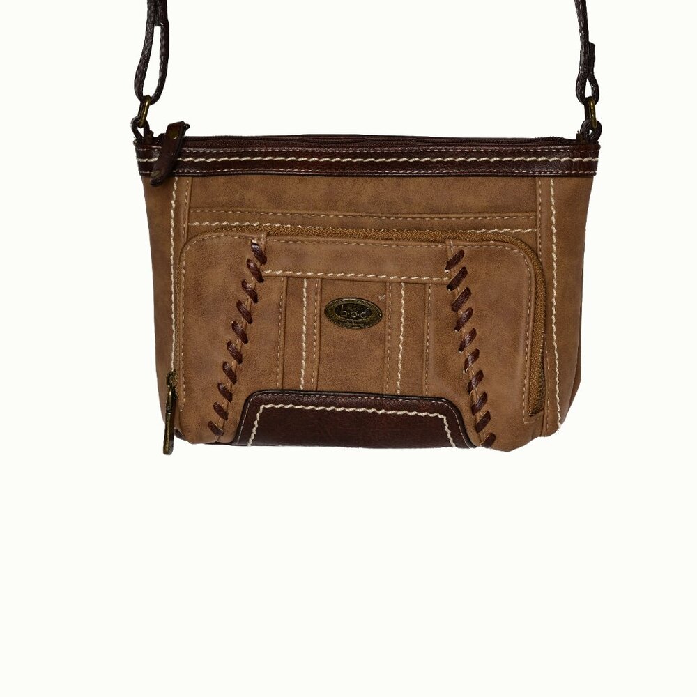 B.O.C. BORN CONCEPTS Brown Faux Leather Shoulder Bag /Cross-Body whip stitching - Picture 7 of 8